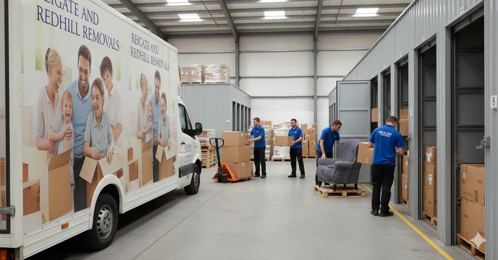 Removals team working inside storage facility